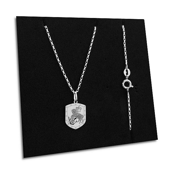 Colar Feminino Escudo São Jorge Prata 925 Corrente Tijolinho