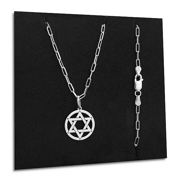 Corrente Masculina Cadeado Estrela Davi Prata 925 Original