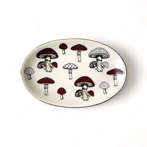 Prato De Porcelana Cogumelos Oval