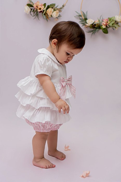 Conjunto Bebê  Listras Rosa e Branco