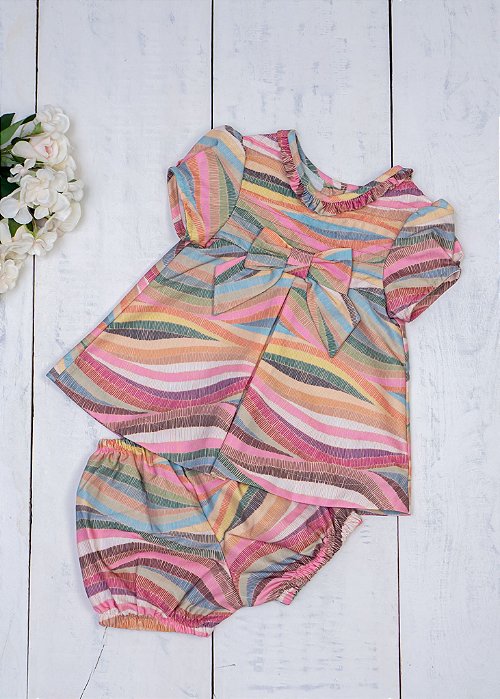 Conjunto Bebê Listras Coloridas Em Ondas