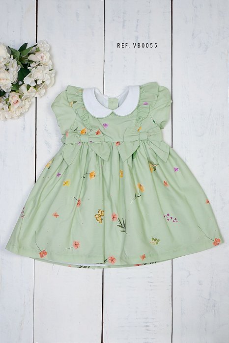 Vestido Bebê  Floral Fundo Verde Claro