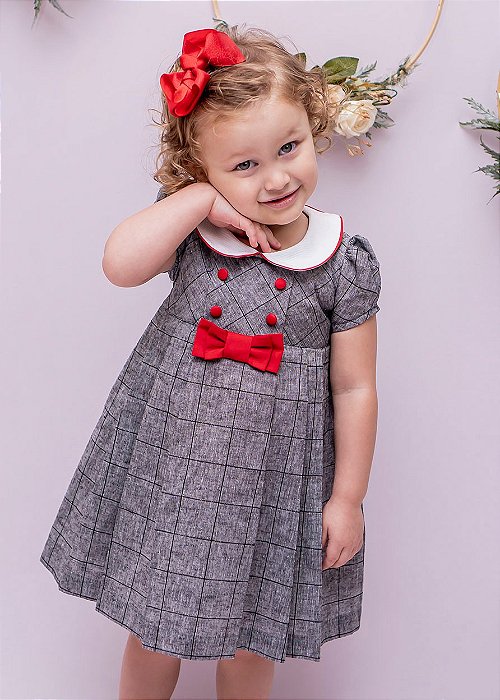 Vestido Bebê  Quadriculado Cinza e Preto