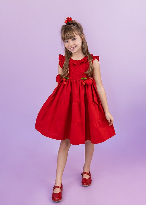 Vestido Infantil Infantil Vermelho Três Saias