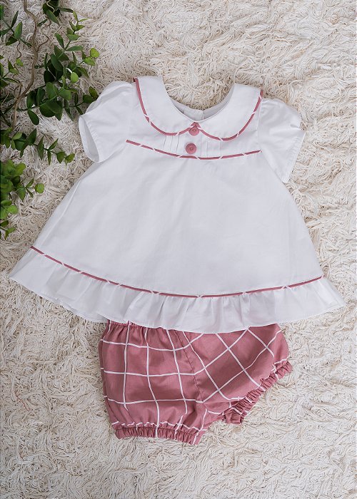 Conjunto Bebê Quadriculado Rosê