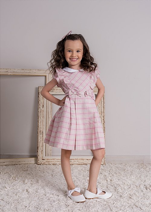 Vestido Infantil Xadrez Rosê
