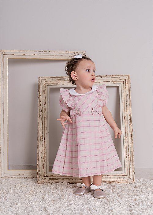 Vestido Bebê Xadrez Rosê