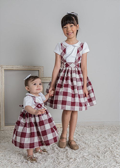 Vestido Infantil Xadrez Vichy Vinho