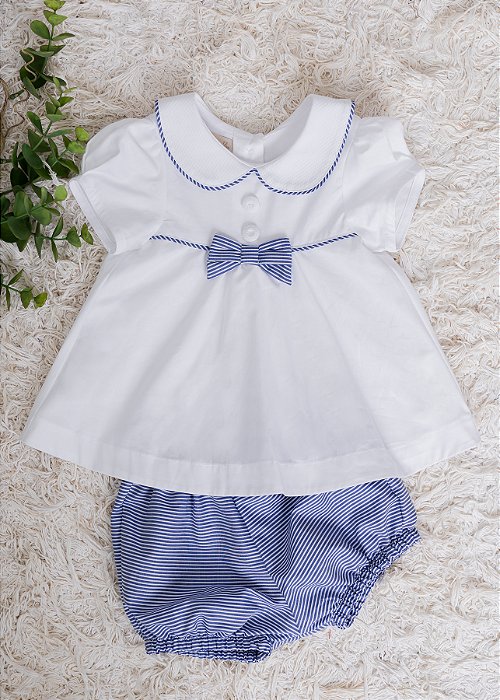 Conjunto Bebê Listras Azul e Branco