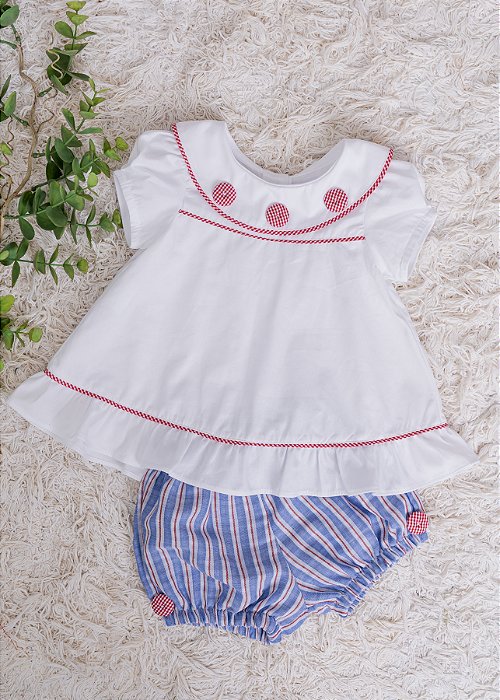 Conjunto Bebê Listras Azul e Vermelho