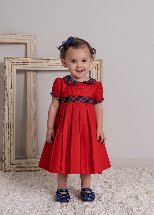 Vestido Bebê Vermelho com Xadrez