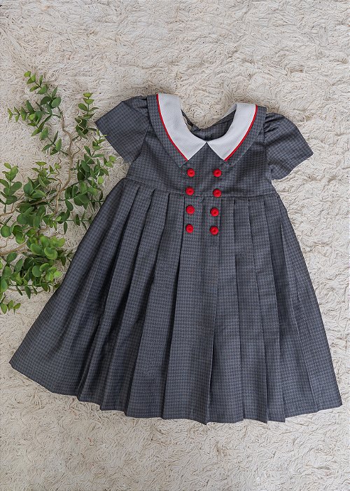 Vestido Bebê Xadrez Pied Poule Cinza