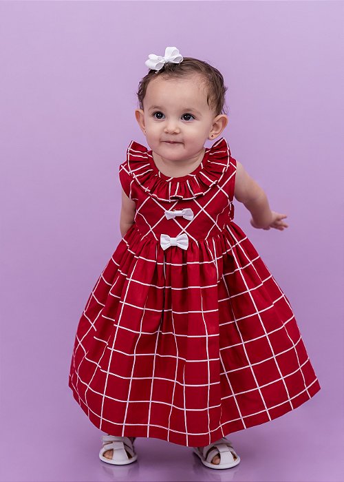 Vestido Bebê Bebê Quadriculado Vermelho