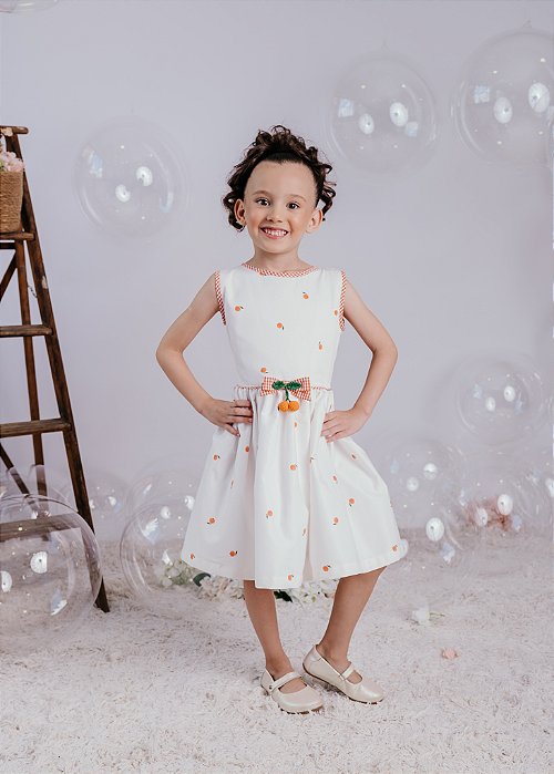 Vestido Infantil estampa Laranjinhas Costas Com Laço