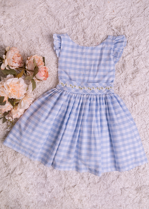 Vestido Infantil Alça Babados Xadrez Azul