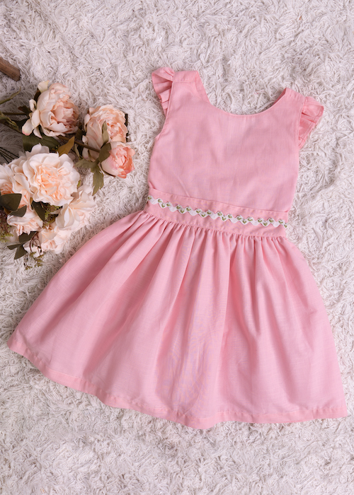 Vestido Infantil Alças Cruzadas Babados Rosa