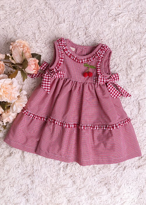 Vestido Bebê Xadrez Babadinhos Vermelho