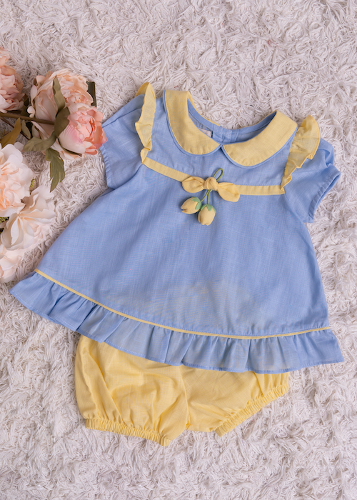 Conjunto Bebê Azul Claro e Amarelo Tulipinha