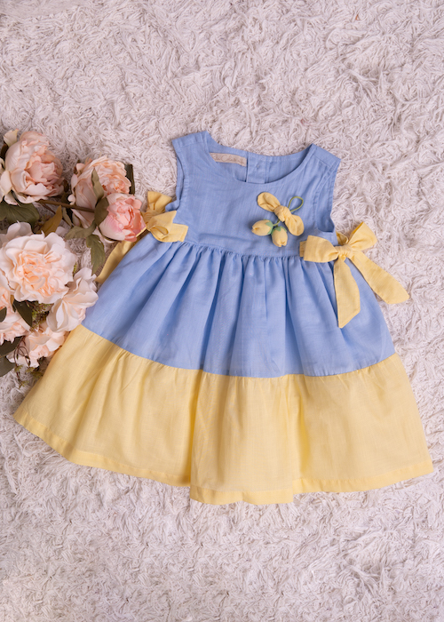 Vestido Bebê Amarelo e Azul