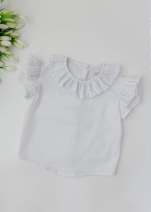 Camisete Infantil Branca Gola Casinha de Abelha