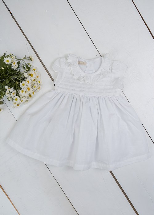 Vestido Bebê Batizado Peitinhos Nervuras