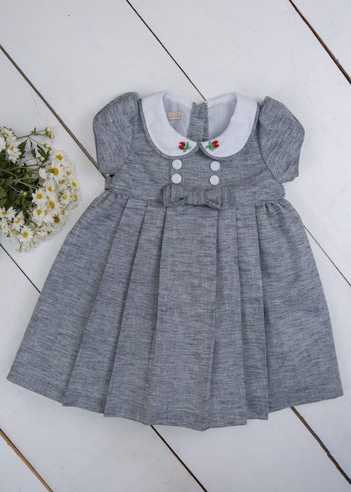 Vestido Bebê Botões Brancos Cinza Mescla