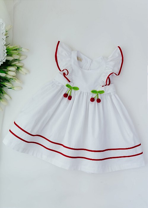 Vestido Bebê Branco com Vivo Vermelho