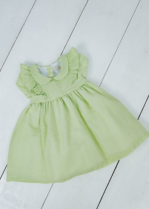 Vestido Bebê Linho Verde Erva Doce Basic