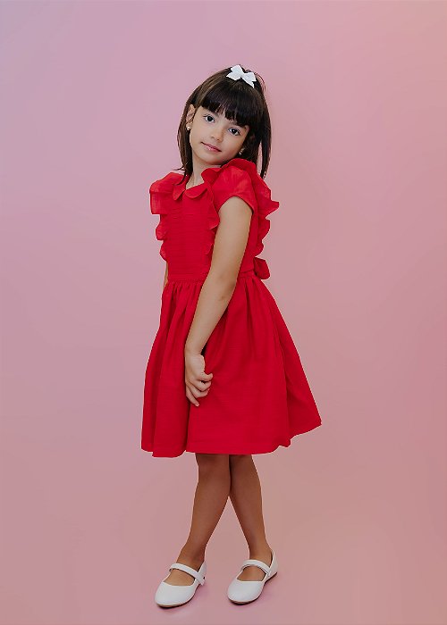 Vestido Infantil Linho Vermelho Basic