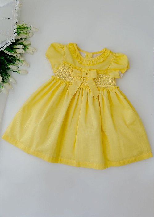 Vestido Bebê Casinha de Abelha Babados Amarelo