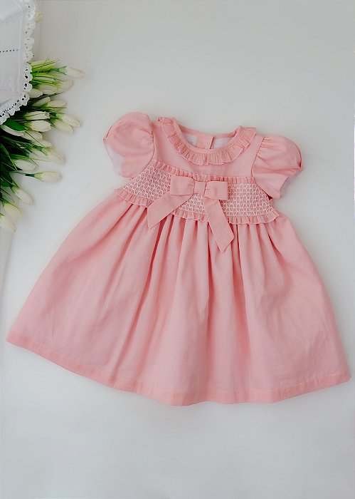 Vestido Bebê Casinha de Abelha Babados Rosa
