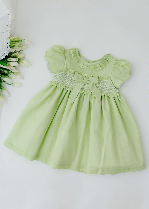 Vestido Bebê Casinha de Abelha Babados Verde