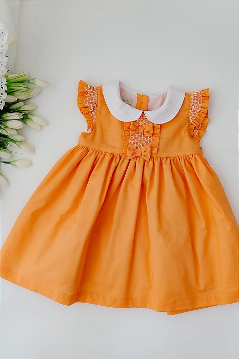 Vestido Bebê Casinha de Abelha Laranja