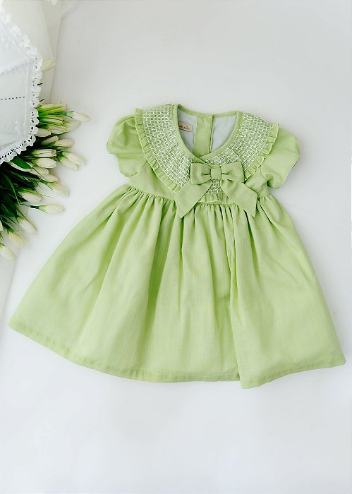 Vestido Bebê Casinha de Abelha Transpassado Verde