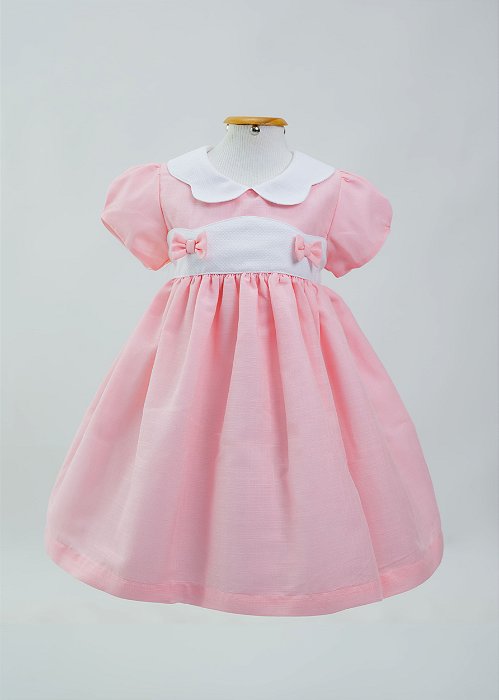 Vestido Bebê Rosa Gola e Pala Bico
