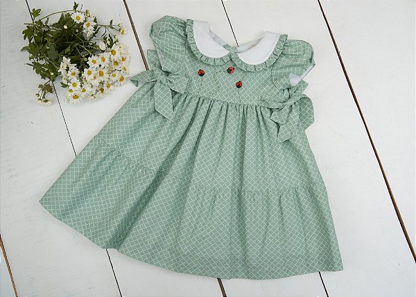 Vestido Bebê Verde Arabescos Joaninha