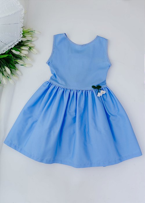 Vestido Infantil Azul Claro Com Detalhe Xadrez