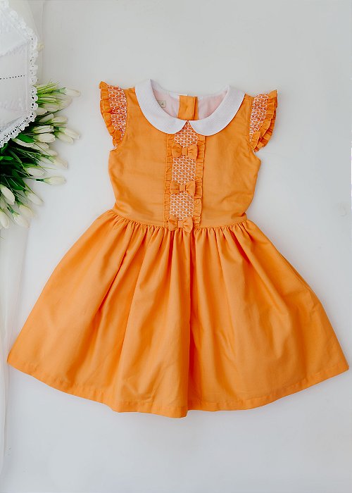 Vestido Infantil Casinha de Abelha Laranja