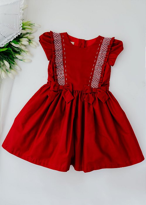 Vestido Infantil Casinha de Abelha Na Alça Babadinhos Vermelho
