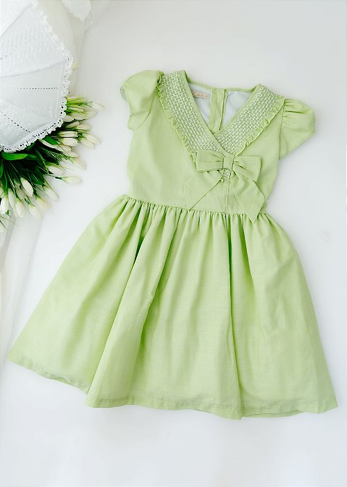 Vestido Infantil Casinha de Abelha Transpassado Verde