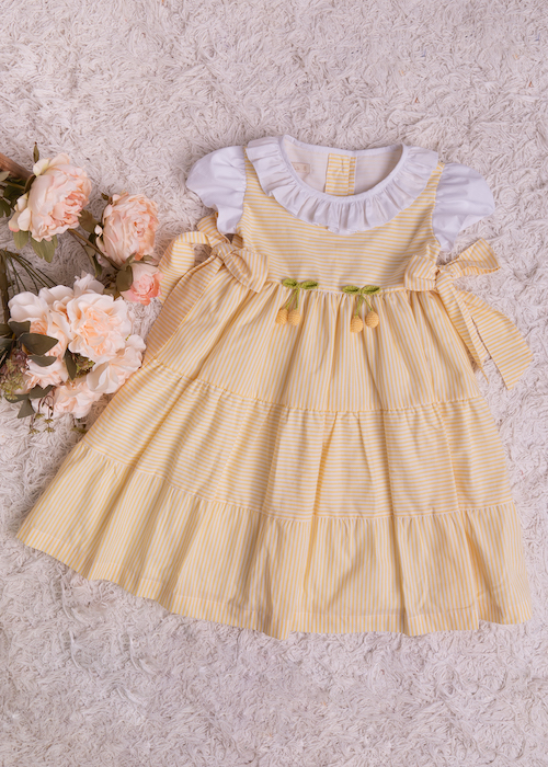 Vestido Infantil Listrado Amarelo e Branco