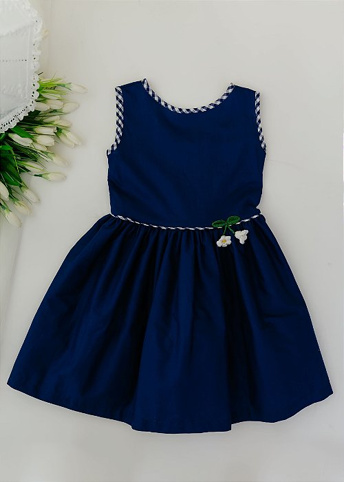 Vestido Infantil Marinho Com Detalhe Xadrez