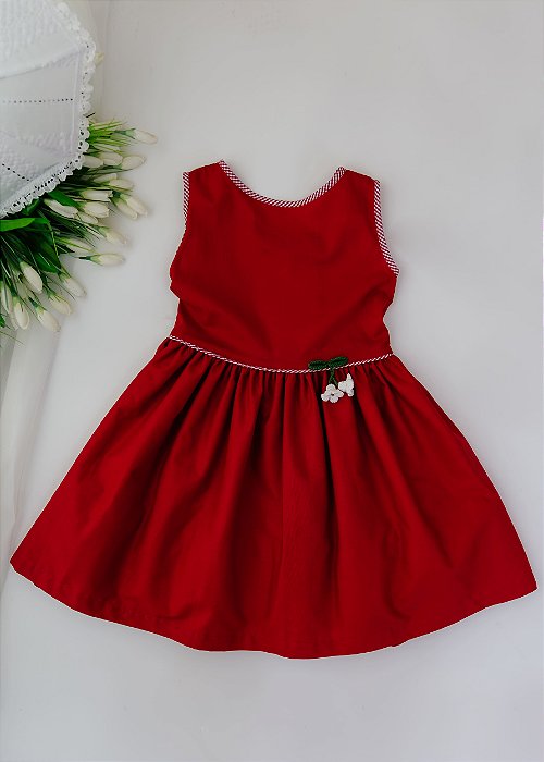 Vestido Infantil Vermelho Com Detalhe Xadrez