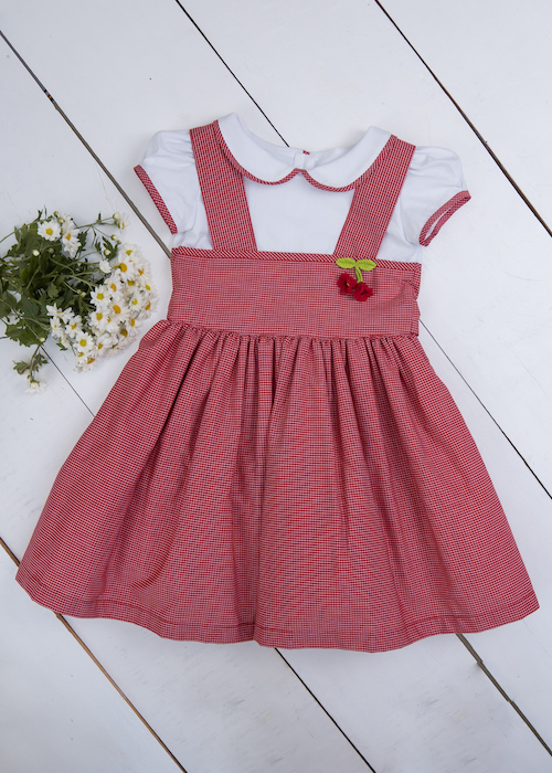 Vestido Infantil Xadrez Vermelho Com Flor Crochê