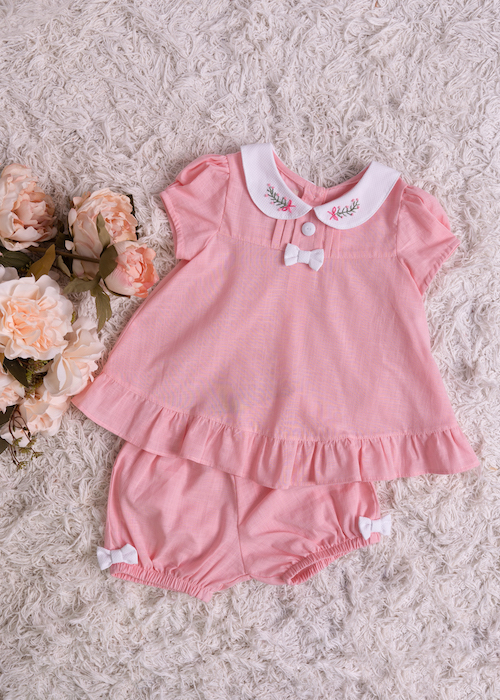 Conjunto Bebê Gola Rosa