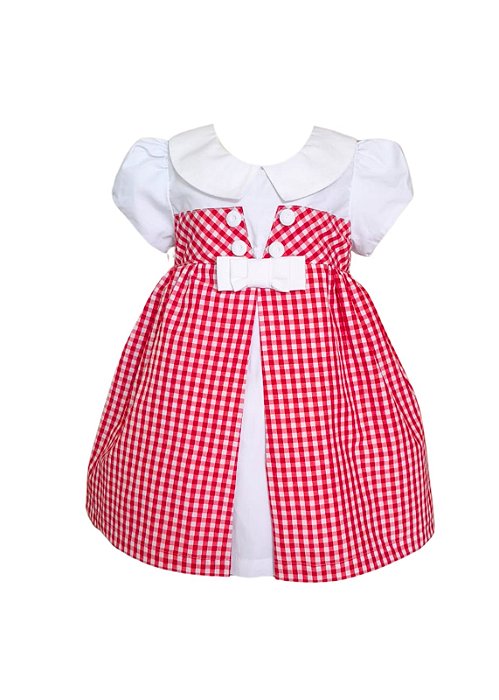 Vestido Bebê Botões Xadrez Vermelho e Branco
