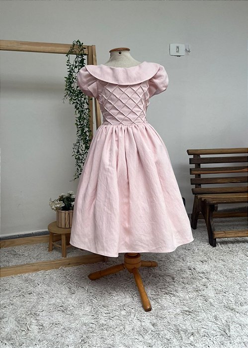 Vestido Infantil Tafeta Decote Redondo nas Costas Rosa Bebê