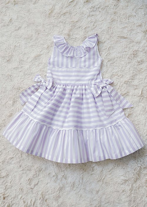 Vestido Infantil Listras Lilás e Branco