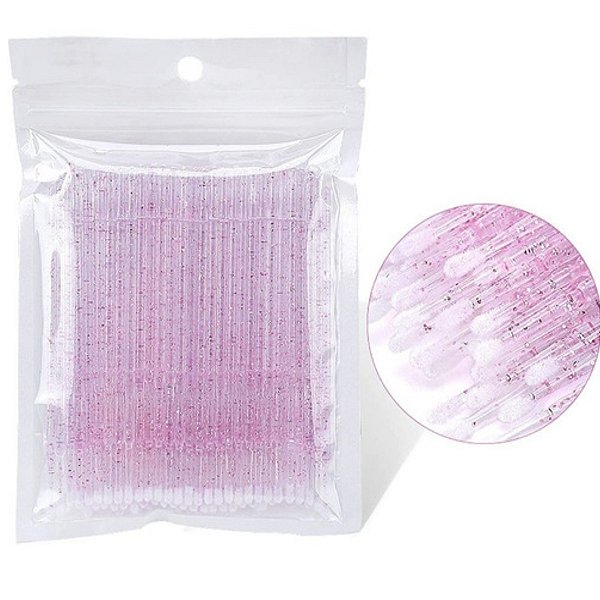 Microbrush Microescova Bastonete Glitter Rosa Pontas Finas 100 Unid