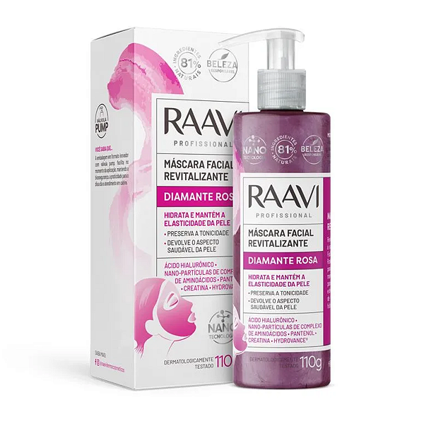 Máscara Facial Revitalizante Diamante Rosa Raavi 110g
